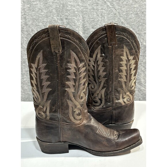 Caborca Boots Square Toed Western Cowboy Boots Brown Leather Pull On Men’s 12